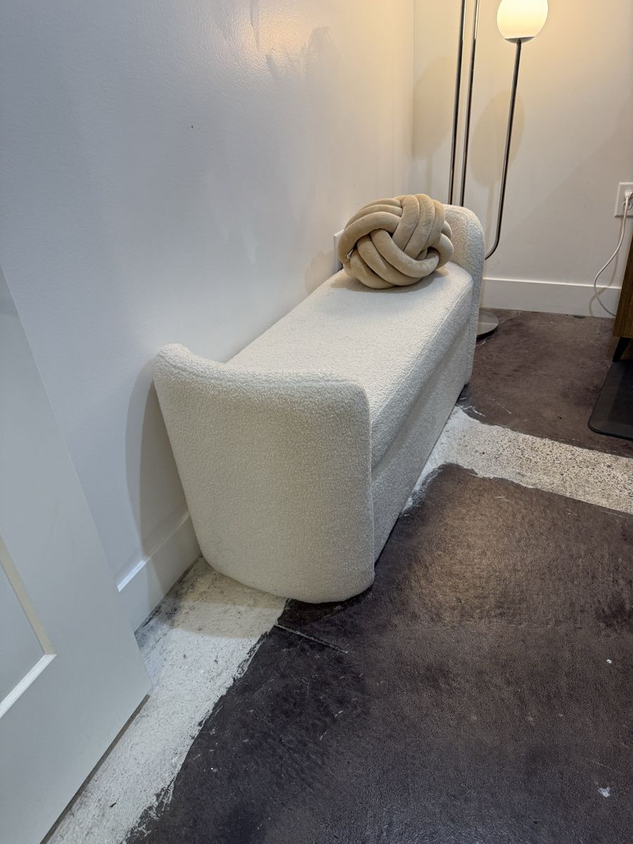 Faux Sherpa bench Threshold Studio McGee