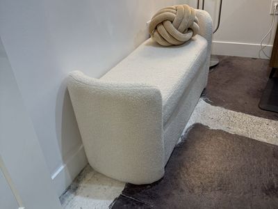 Faux Sherpa bench Threshold Studio McGee