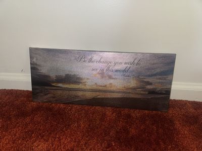 Inspiring Canvas Wall Art: "Be the change you wish to see in this world" - Beach Sunset Scene