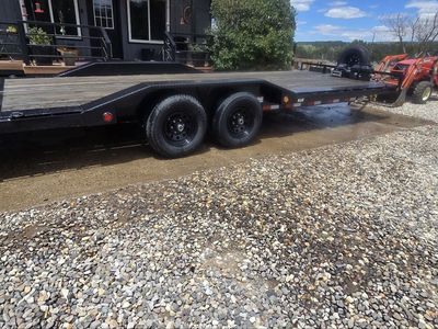 PJ Trailers Flatbed Car Hauler Trailer with drive over fenders. 22.5 ft with Solar Powered Winch and Spare Tire