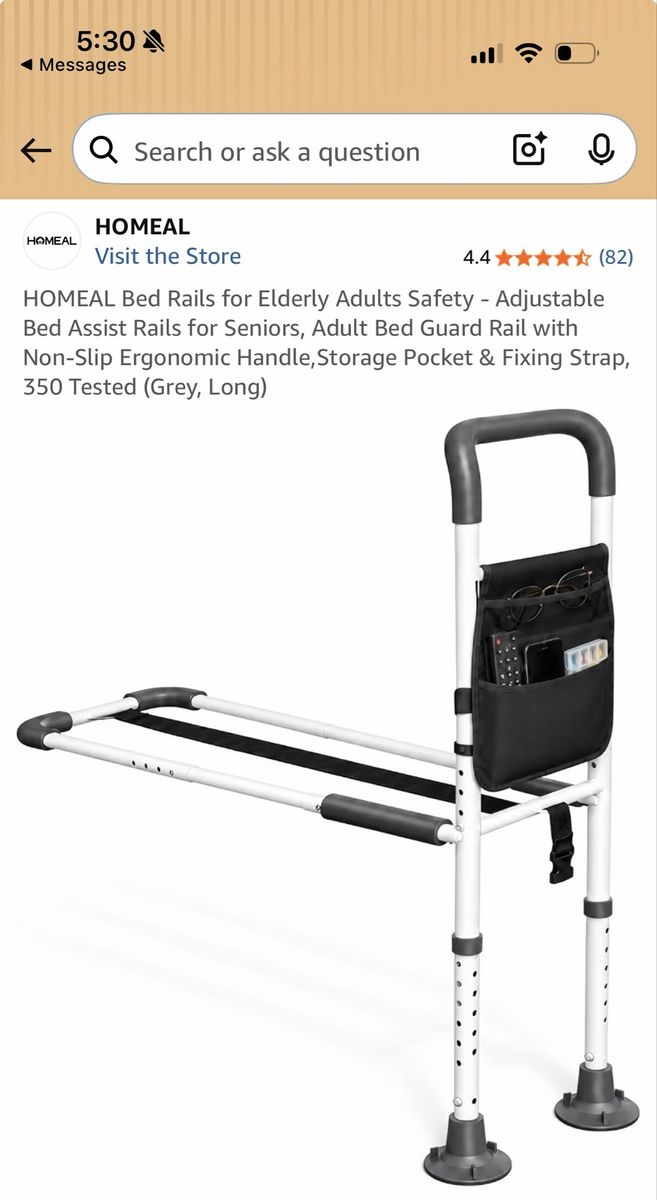 Adjustable Bed Assist Rail - Safety Guard Rail with Storage Pocket 