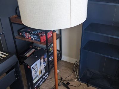 Tall Standing Lamp Circular Shade, Wood Stand