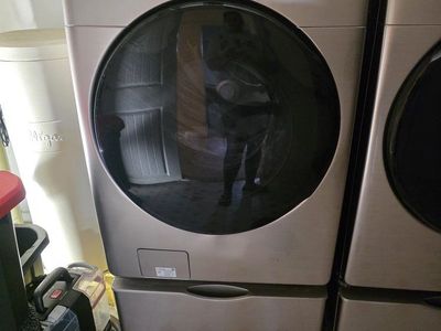Samsung Front Load Washer and Electric Dryer Set with Pedestals