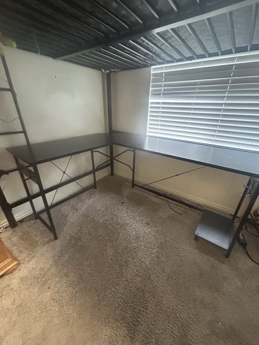 L shaped desk with area at bottom