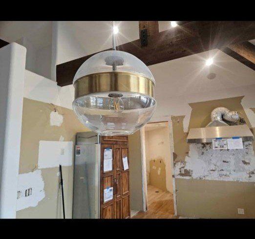 Modern Clear Glass Globe Pendant Light with Gold Band - Contemporary Ceiling Fixture