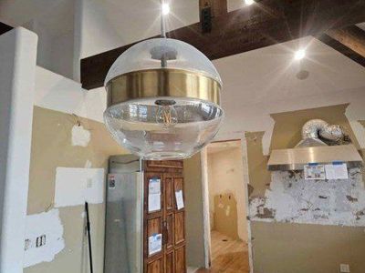 Modern Clear Glass Globe Pendant Light with Gold Band - Contemporary Ceiling Fixture