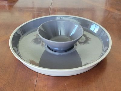 Pampered Chef Glazed Stoneware Chip and Dip Serving Set, Retired Product