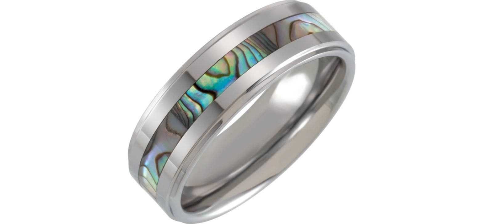 Men's 8mm Tungsten Mother of Pearl Inlay Comfort-Fit Wedding Band