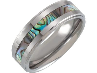 Men's 8mm Tungsten Mother of Pearl Inlay Comfort-Fit Wedding Band