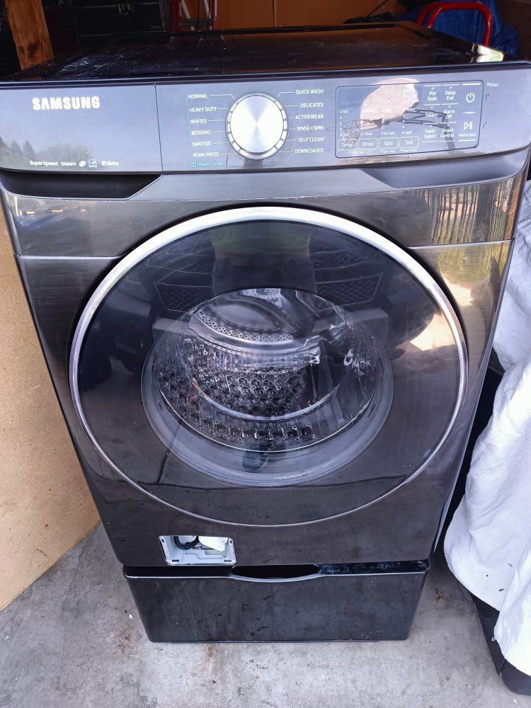 Samsung Front Load Washer - Black Stainless Steel, Steam, Super Speed, Smart Control
