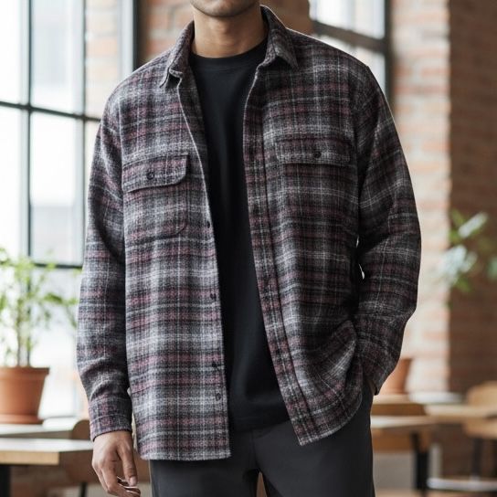 ROWM (Dillard's exclusive) Men's Long Sleeve Textured Plaid Shirt - XL