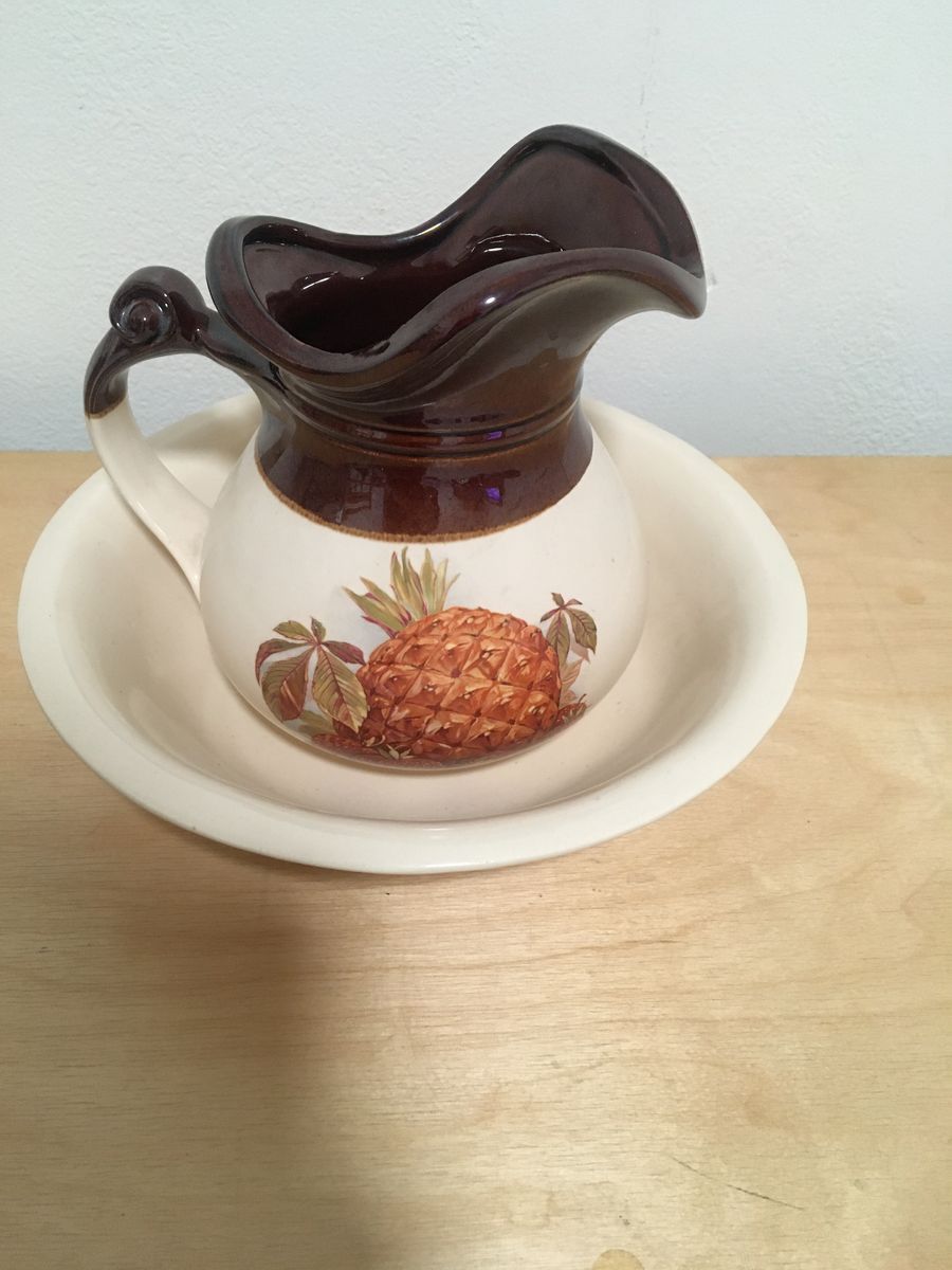 Vintage Ceramic Pineapple Pitcher & Bowl Set - Decorative Home Decor