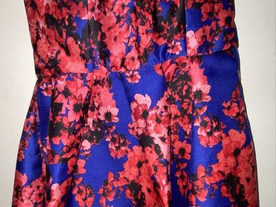 B. Darlin Floral Satin Mini Dress with Mesh V-Insert