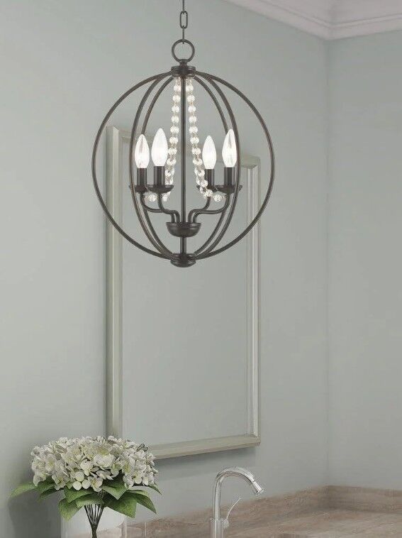 Livex Arabella Globe Chandelier, Black with Brushed Nickel Finish Candles. NEW IN BOX