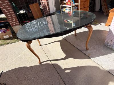solid Wood Table With Glass Top