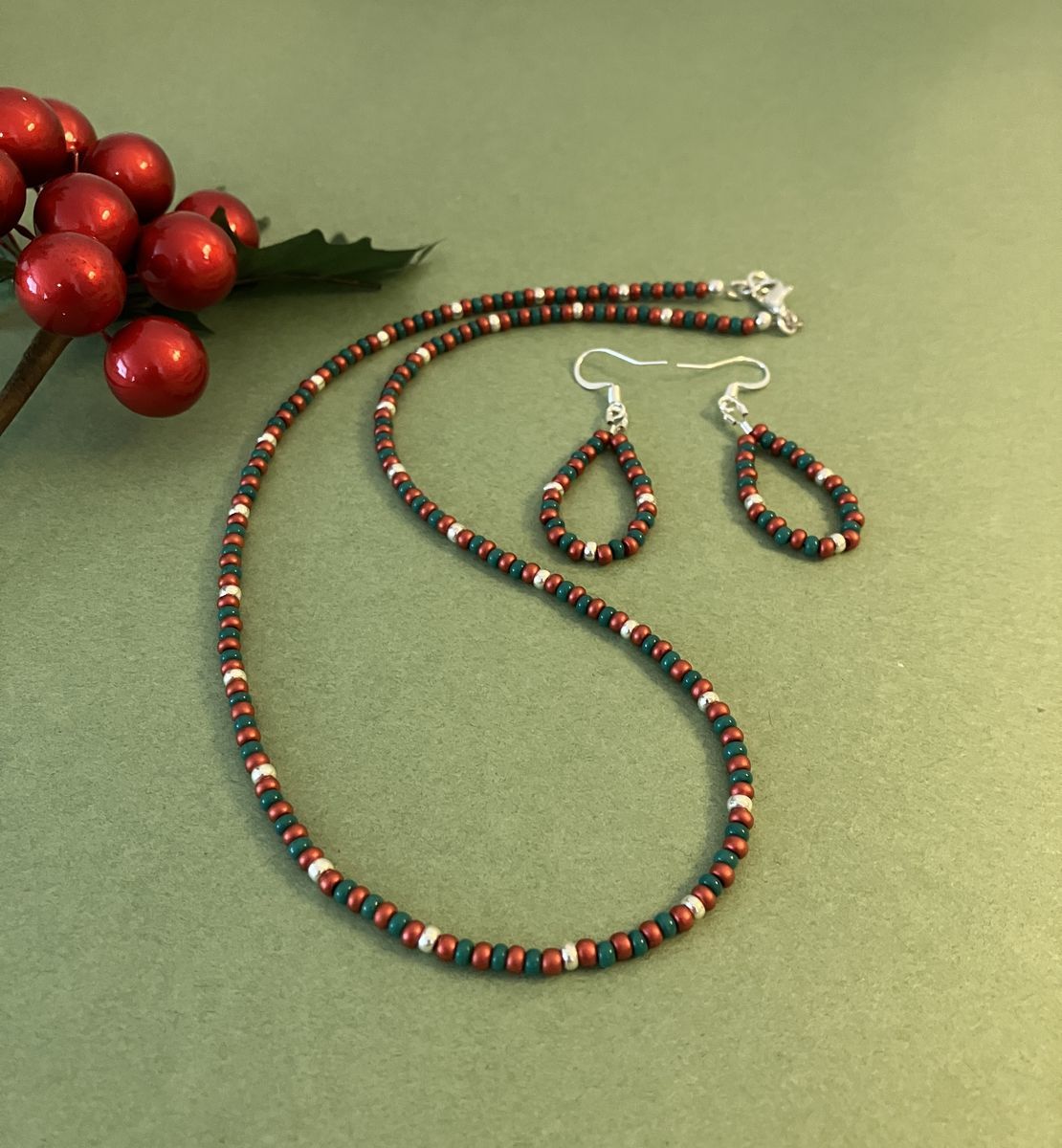 Minimalist Style Tiny Beaded Necklace & Matching Tear Drop Earrings