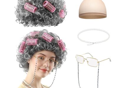 Gray Curly Old Lady Wig