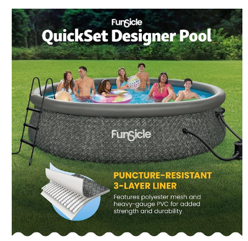 Funsicle Quickset 14' x 36" Round Above Ground  Pool, FiltraBoost 800 GPH Filter Pump, Ladder, D Filter Cartridge & Repair Patch