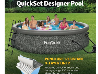 Funsicle Quickset 14' x 36" Round Above Ground Pool, FiltraBoost 800 GPH Filter Pump, Ladder, D Filter Cartridge & Repair Patch