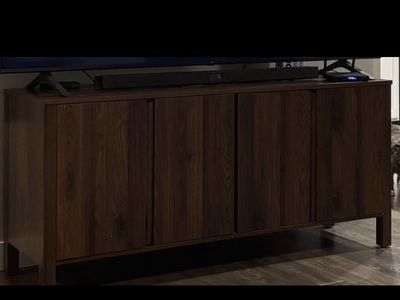 Dark Walnut Wood TV Stand Credenza with 4 Cabinet Doors