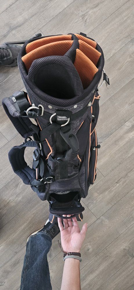 OGIO Golf Stand Bag Black Grey Orange Trim Dual Strap Stand Mechanism 8-Way Top