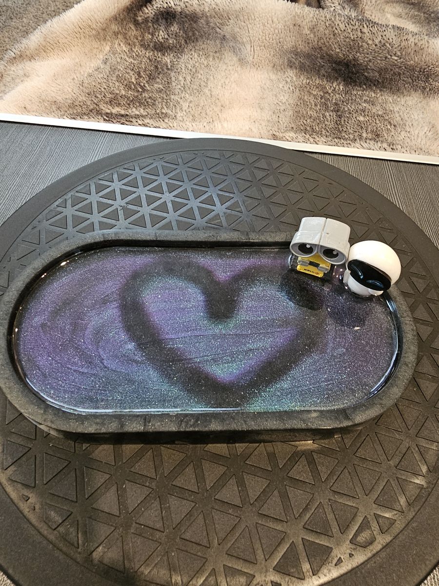 Handmade Resin Tray with Heart Design and Miniature Figures