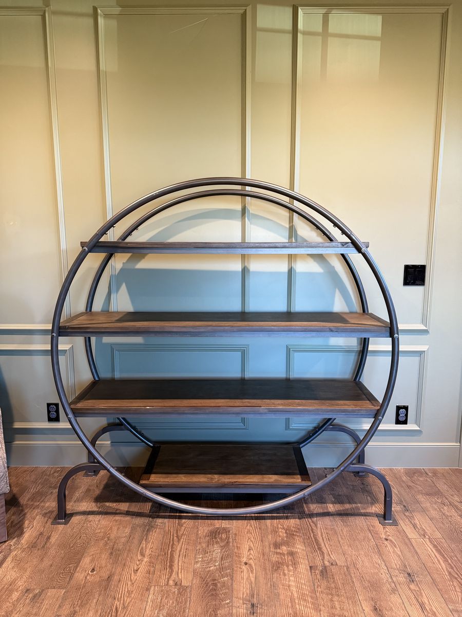 Round Burnt Alder and Metal Bookshelf