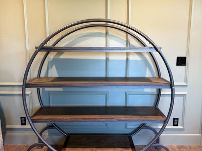 Round Burnt Alder and Metal Bookshelf