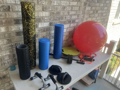 Everymile Fitness Bundle: Stability Ball, Foam Rollers, Ab Roller, Push-Up Bars, Resistance Bands, Balance Board