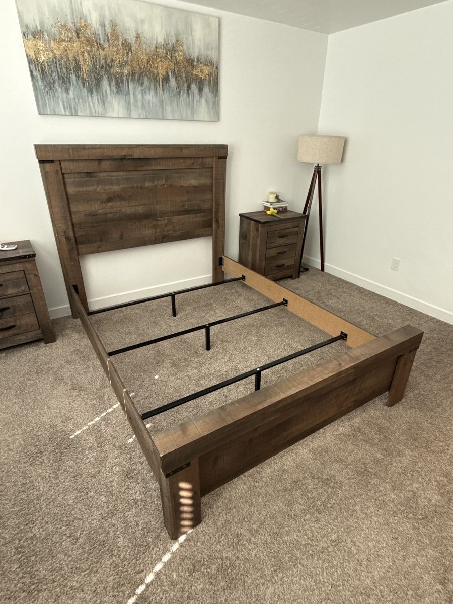 Queen wood bed frame/ headboard