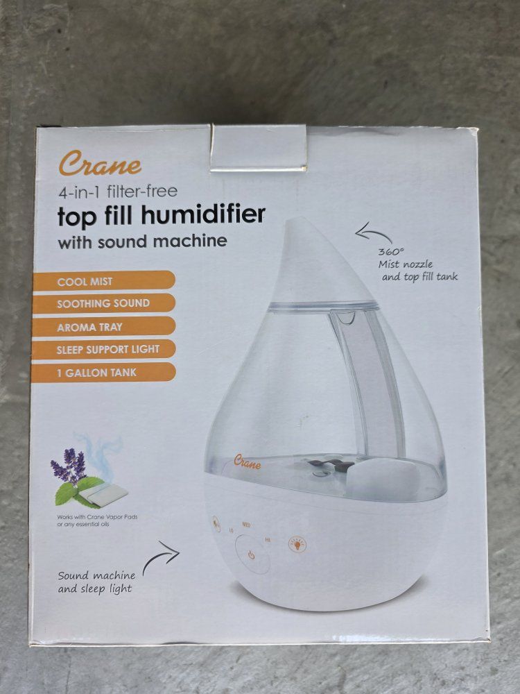 Crane 4-in-1 Top Fill Ultrasonic Cool Mist Humidifier with Sound Machine & Nightlight, 1 Gallon
