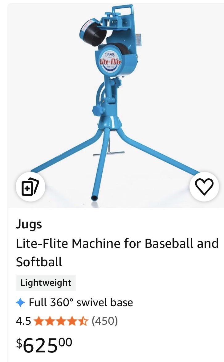 Jugs Lite-Flite Baseball & Softball Pitching Machine with Feeder & 15 Balls