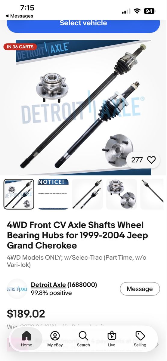 Detroit Axle 4WD Front CV Axle Shafts & Wheel Bearing Hubs for 1999-2004 Jeep Grand Cherokee