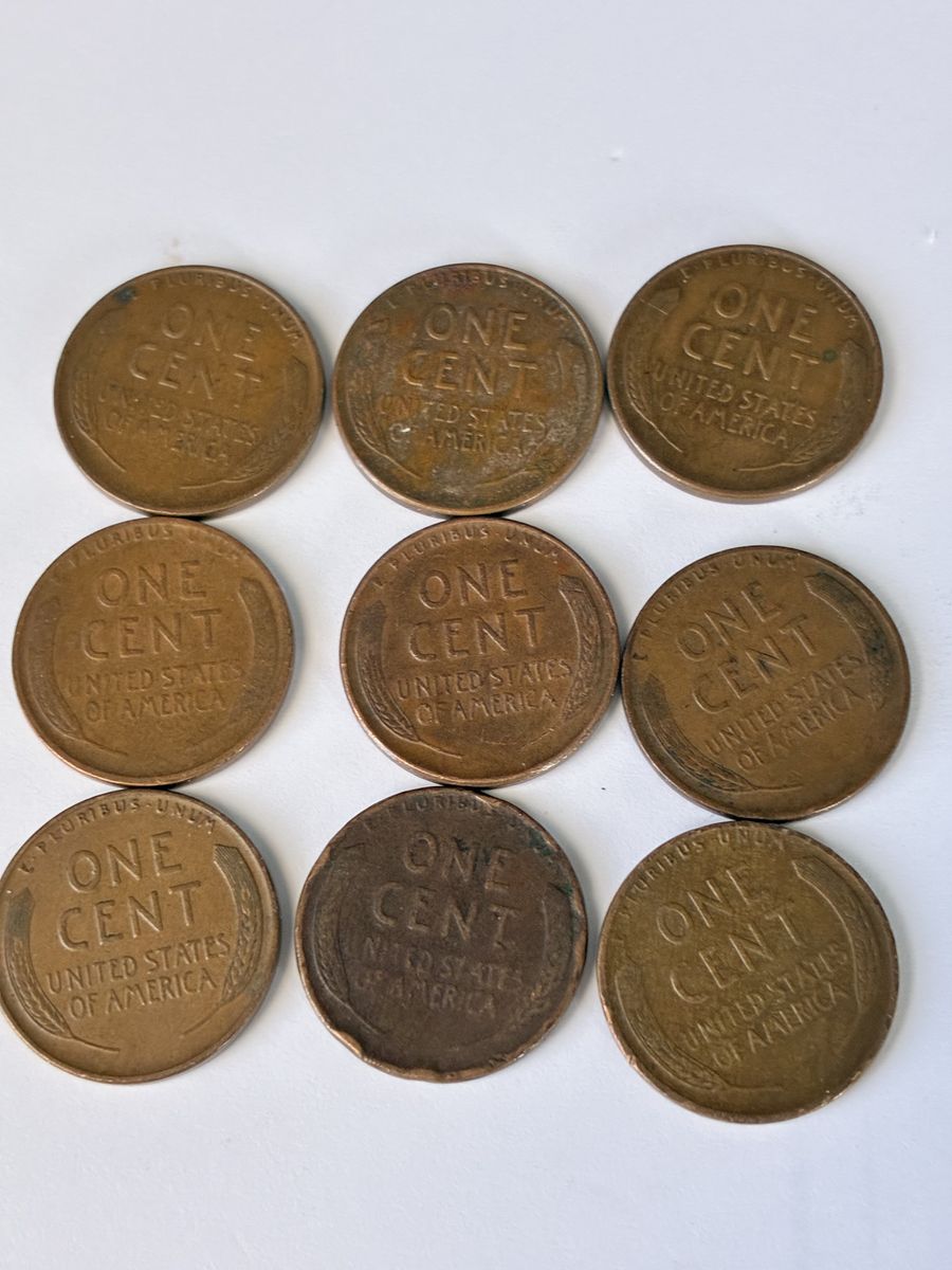 Nine wheat pennies