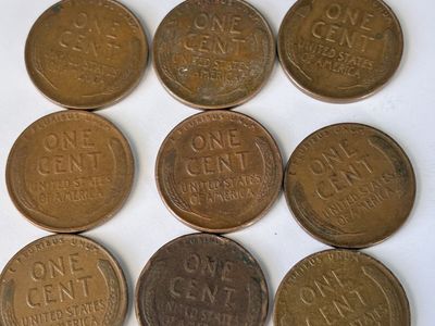 Nine wheat pennies