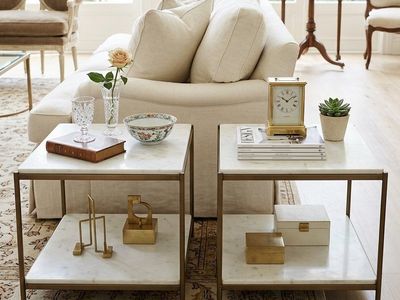 Four Hands Felix Bunching Tables White Polished Marble + Antique Brass