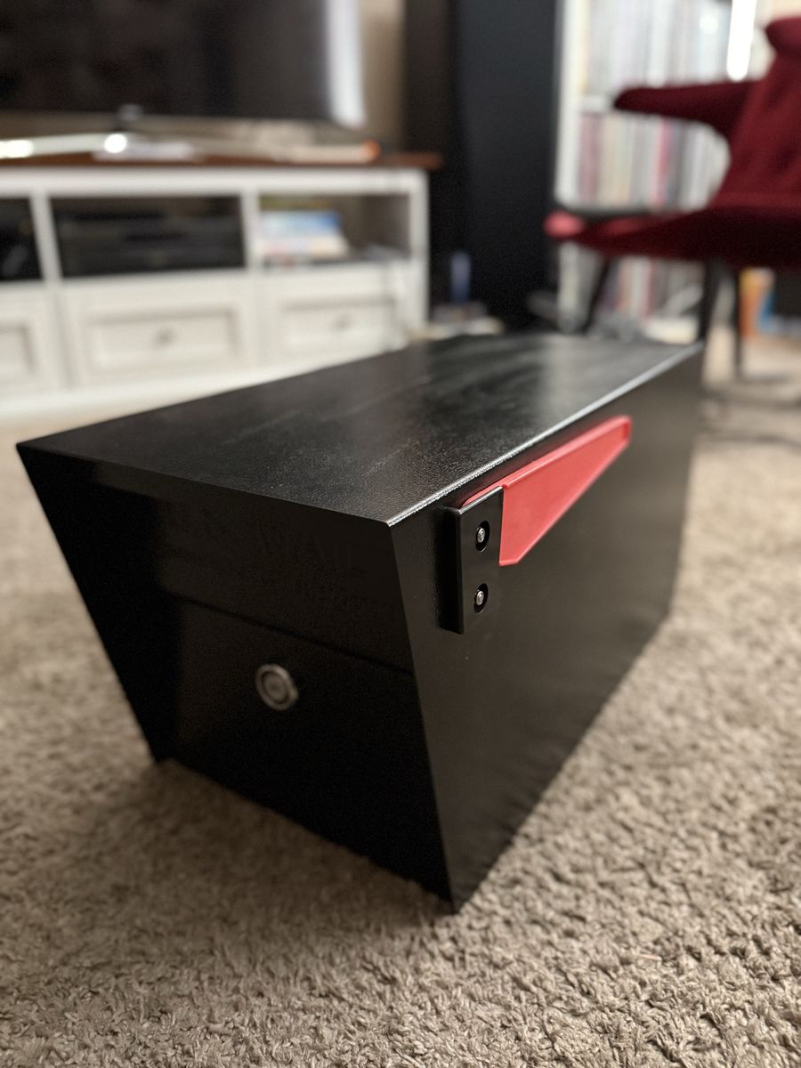 Black Steel MailBoss Locking Mailbox with Red Flag