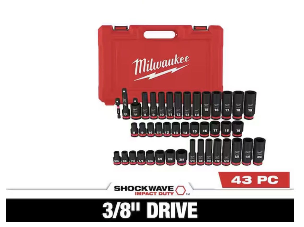 Milwaukee SHOCKWAVE 3/8 in. Drive SAE and Metric 6 Point Impact Socket Set (43-Piece)