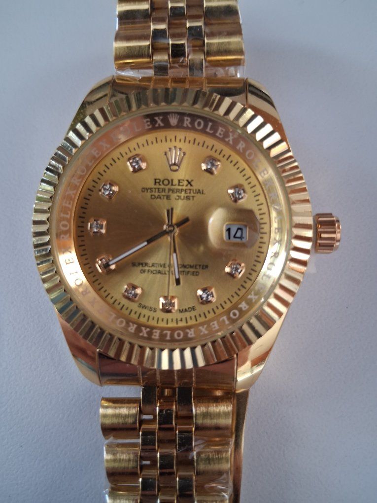 Gold Tone Rolex Oyster Perpetual Date Just with Diamond Accents -  Brand New Replica