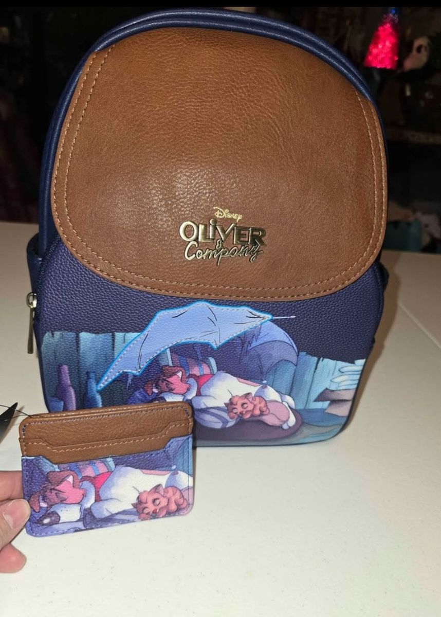 Disney Oliver & Company Loungefly Mini Backpack & Cardholder Set - Navy Blue, Brown Accents