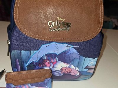 Disney Oliver & Company Loungefly Mini Backpack & Cardholder Set - Navy Blue, Brown Accents