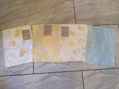Vintage Baby Shower Gift Wrapping Paper - 3 NIP Unused Designs + others