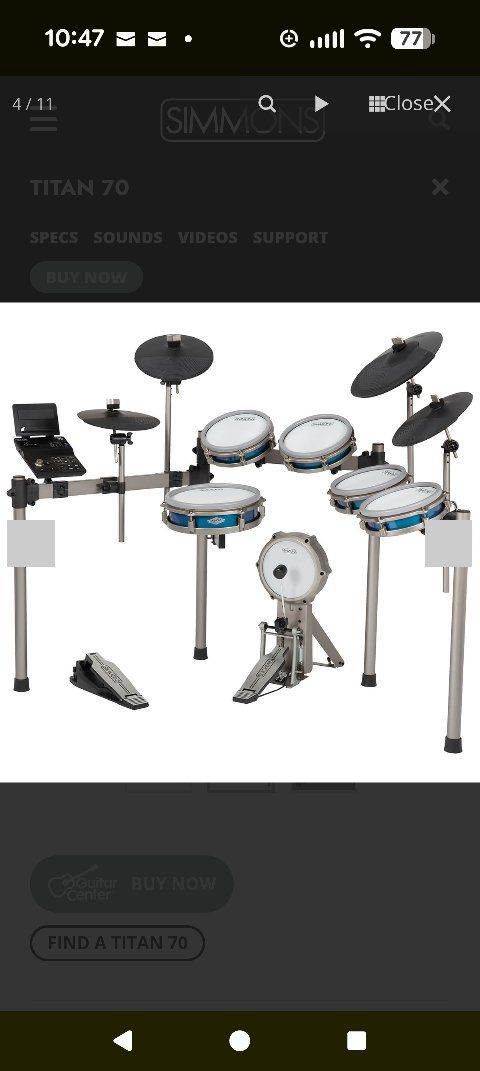 Simmons Titan 70 6-Piece Electronic Drum Kit with Mesh Heads & 4 Cymbals - Studio Sound, Full-Size Rack
