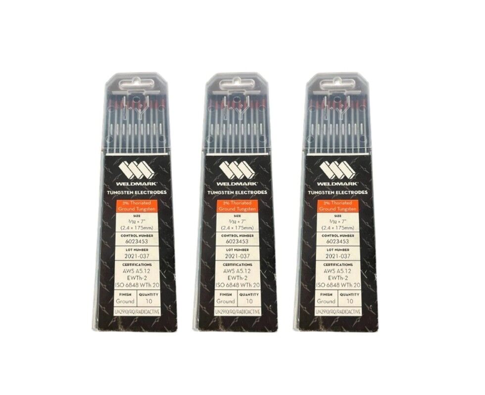 30pc Weldmark Tungsten Electrodes Thoriated 3/32″ X 7″ Ground 2% Welding Thorium