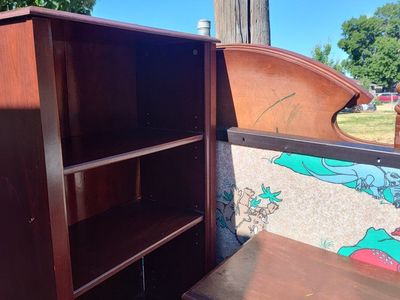 Dark Wood Bookshelf & Matching Nightstand - Classic Bedroom Furniture Set