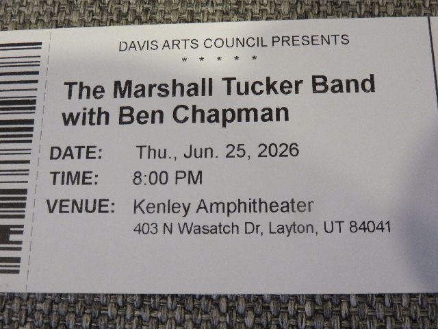 TWO GRASS SEATING TICKETS FOR THE MARSHALL TUCKER BAND AT KENLEY AMPHITHEATER JUNE 25TH