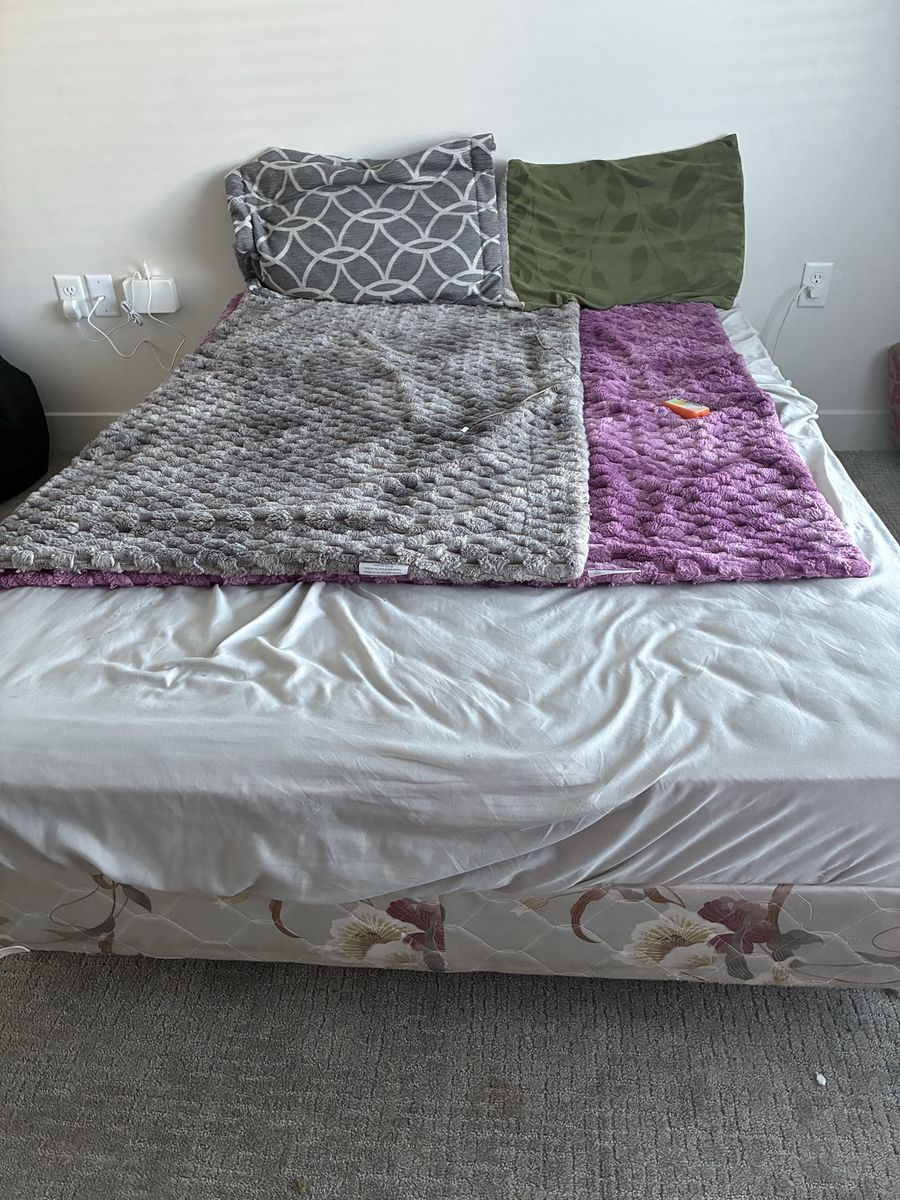 Full Size Mattress & Box Spring - White Floral Base with frame