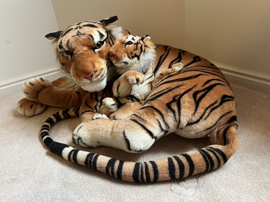 Large, Realistic Stuffed Tiger With Cub