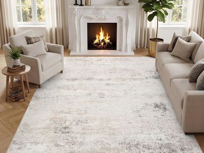 NEW 9x12 Modern Abstract Large Area Rug- Neutral Gray/Ivory, Contemporary, Distressed