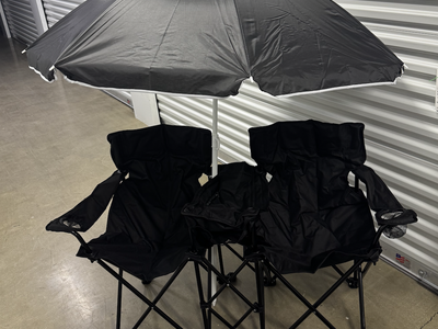 NEW 2-Person Black Outdoor Portable Double Folding Camping Chair Beach Chair Set with Umbrella